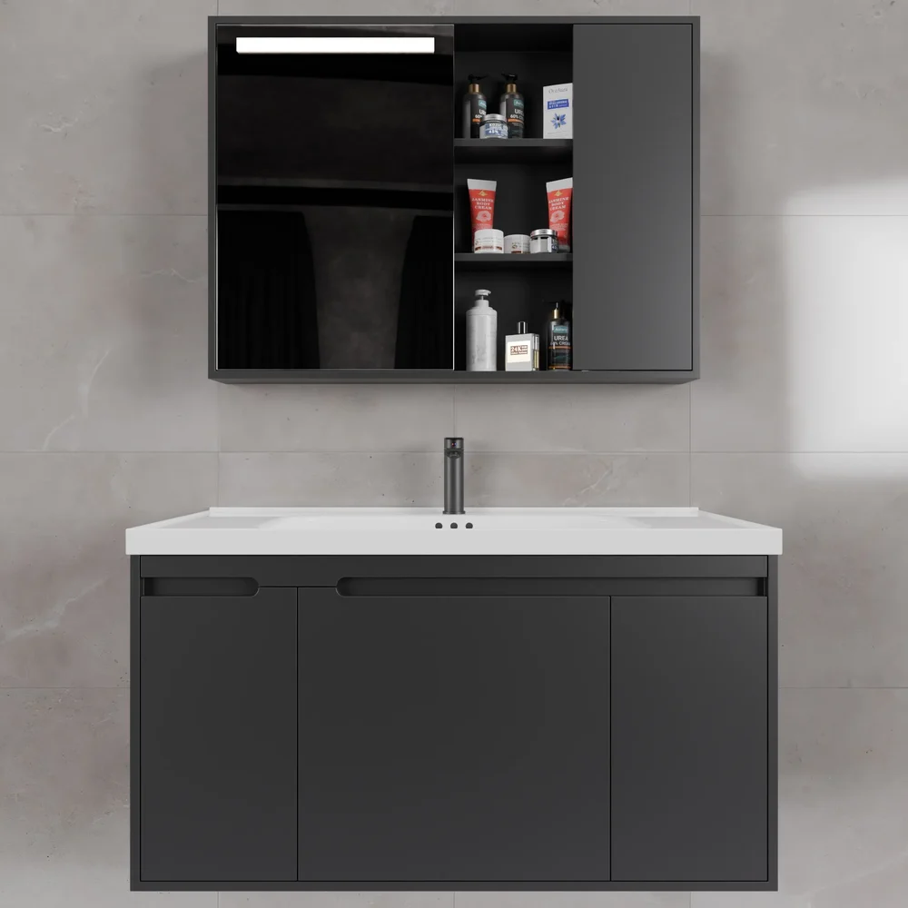 Black Wall Bathroom Furniture Set