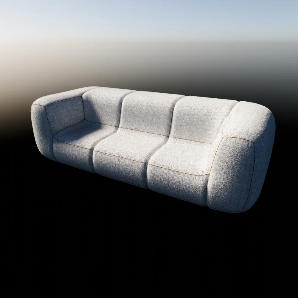 Fluffy Gray / White Fabric Couch Three-Seater