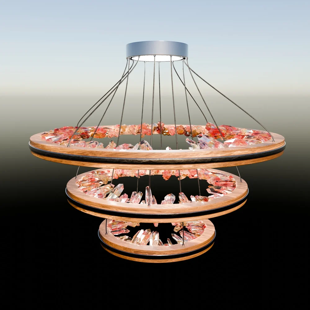 Crystal Chandelier With Metallic And Wooden Elements