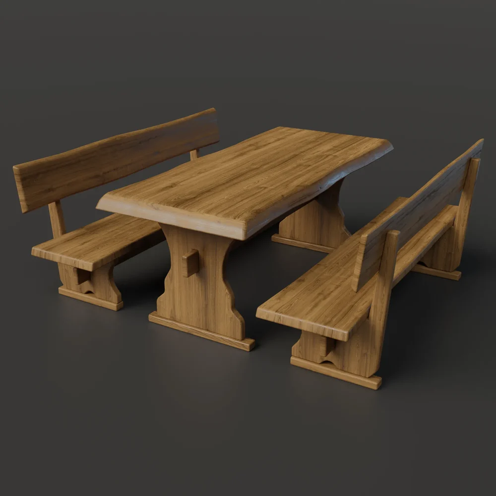 Rustic Wooden Table And Benches