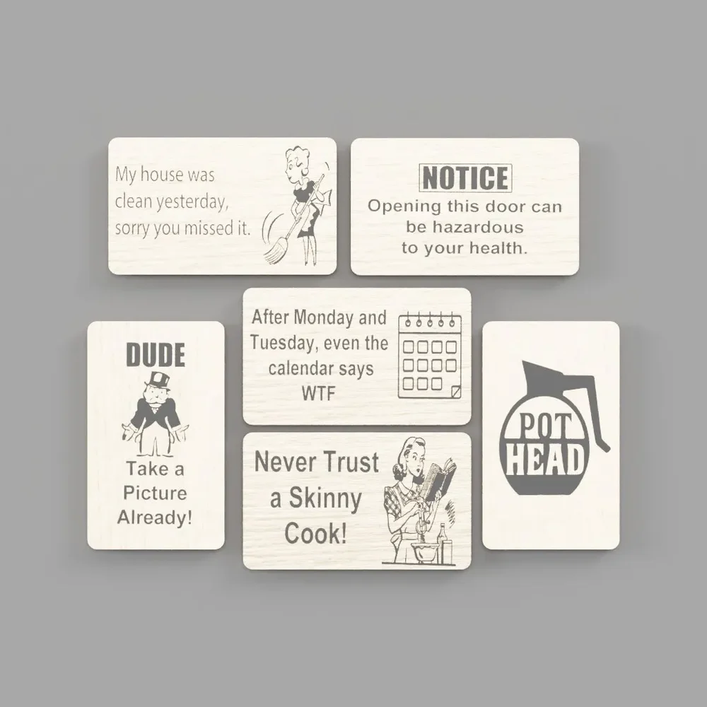 Humorous Wood Refrigerator Magnet Set
