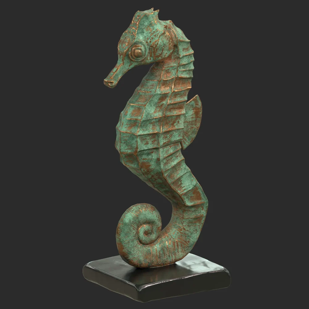 Seahorse Bronze Statue Half Oxydated
