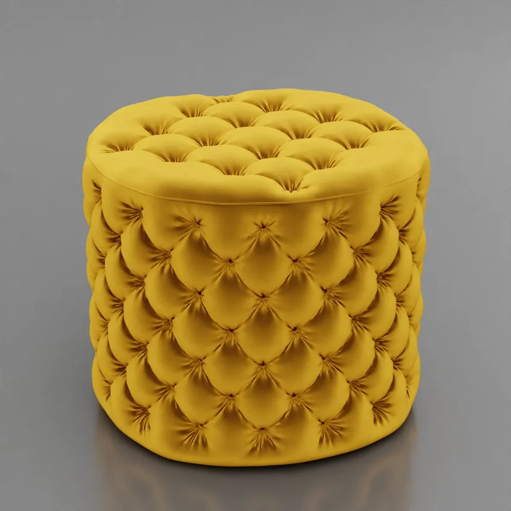 Round Ottoman Tufted Stool Yellow Velvet