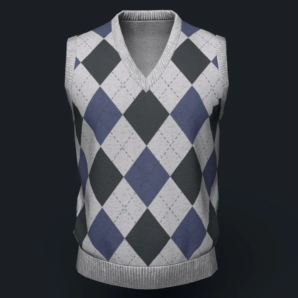 Gray Argyle Knit Vest