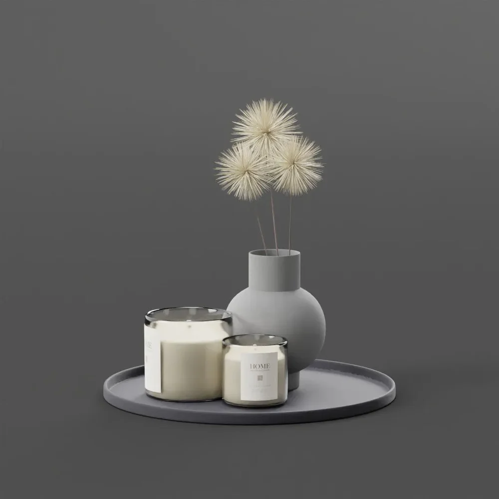 Candle Dandelion Pot Wood Tray