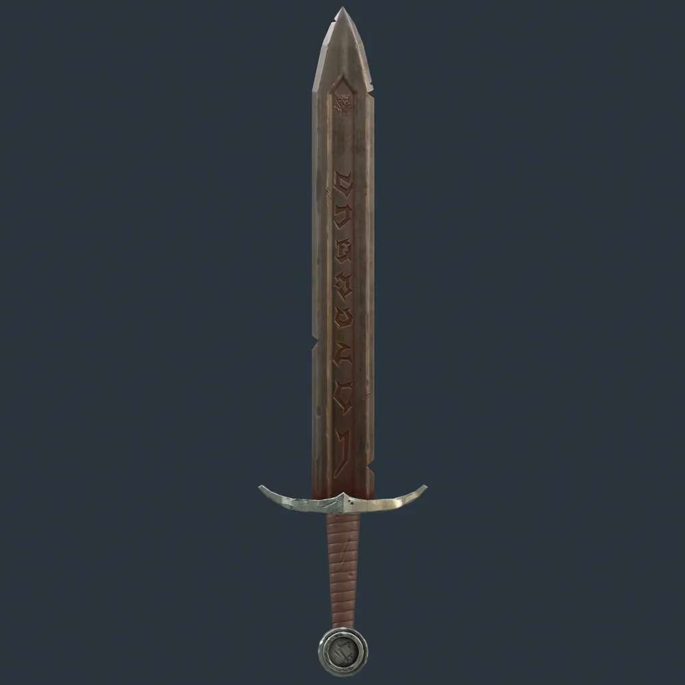 Engraved Medieval Sword Rusty Blade Game Ready