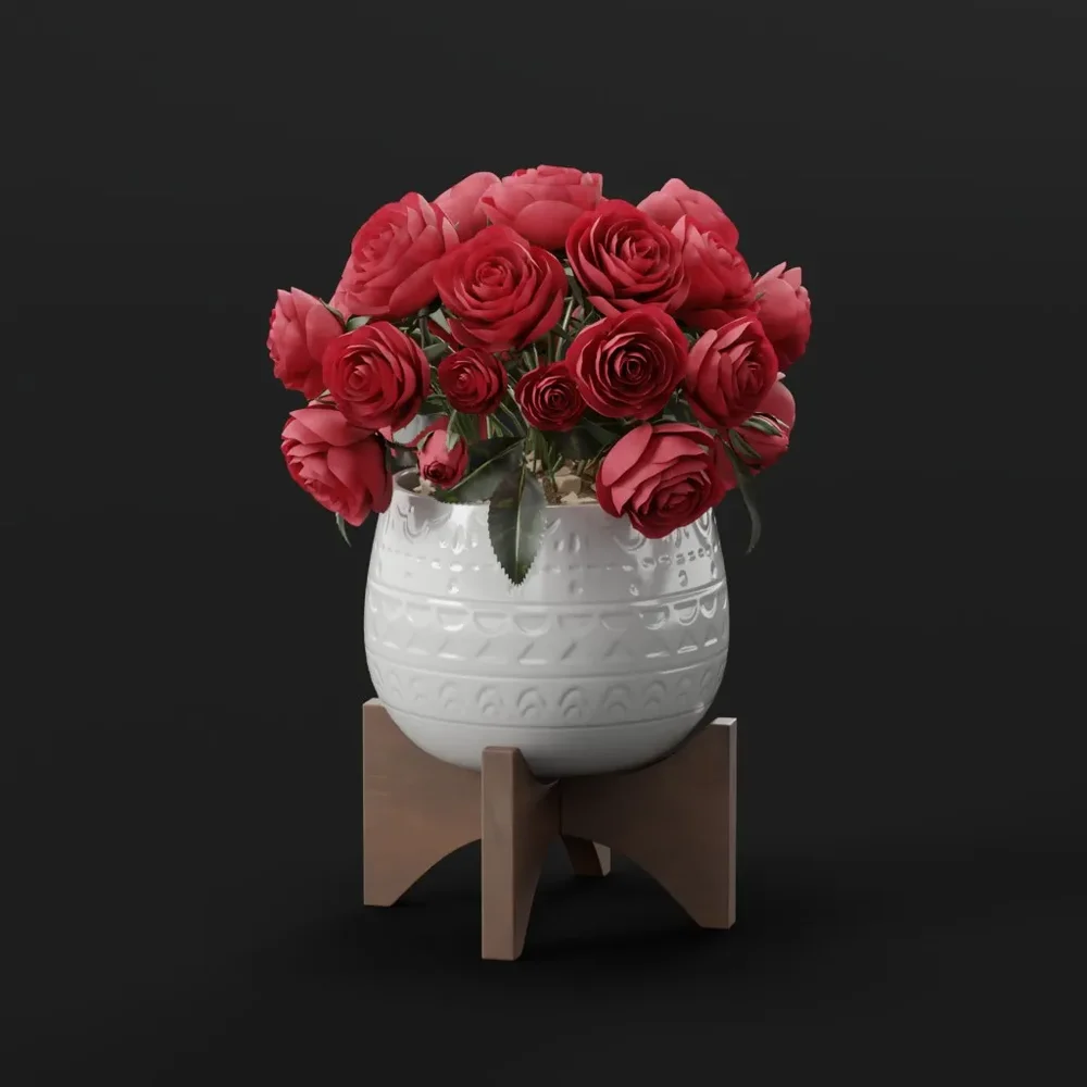 White Ceramic Vase With Red Roses