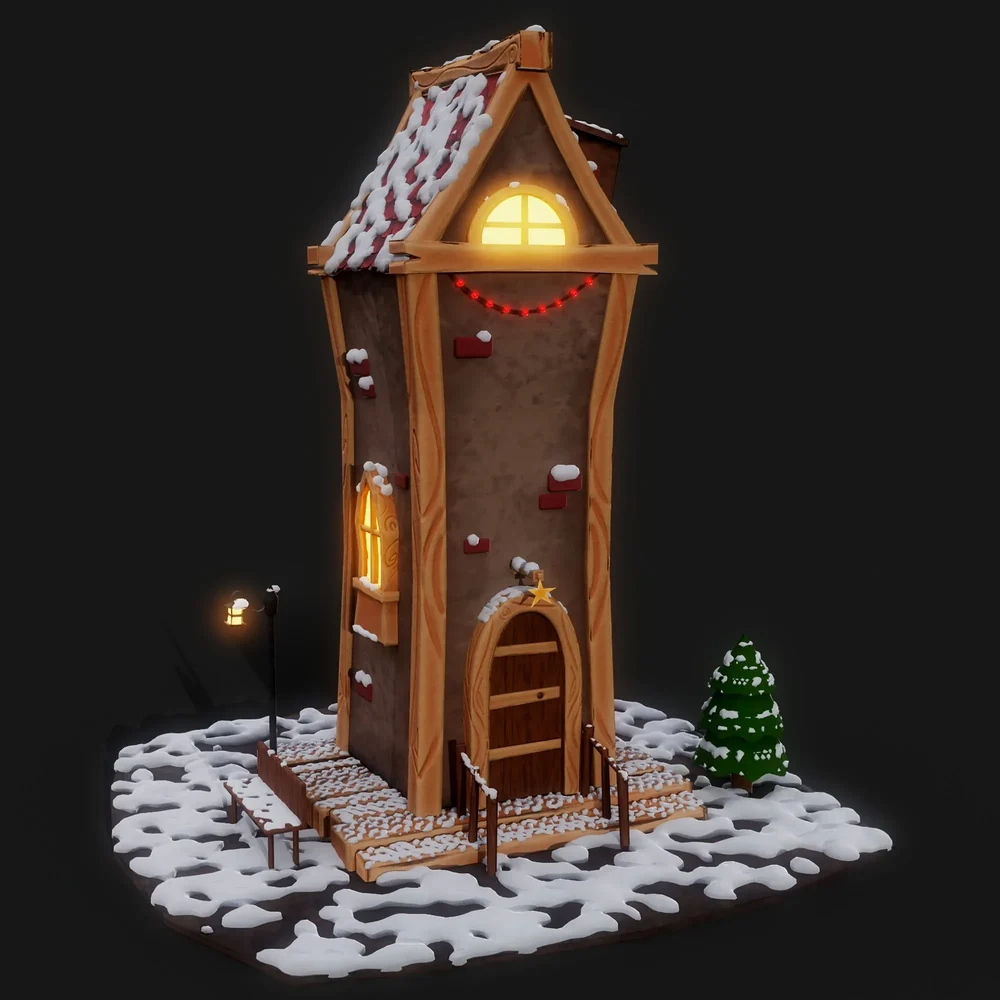 Winter House With Snow