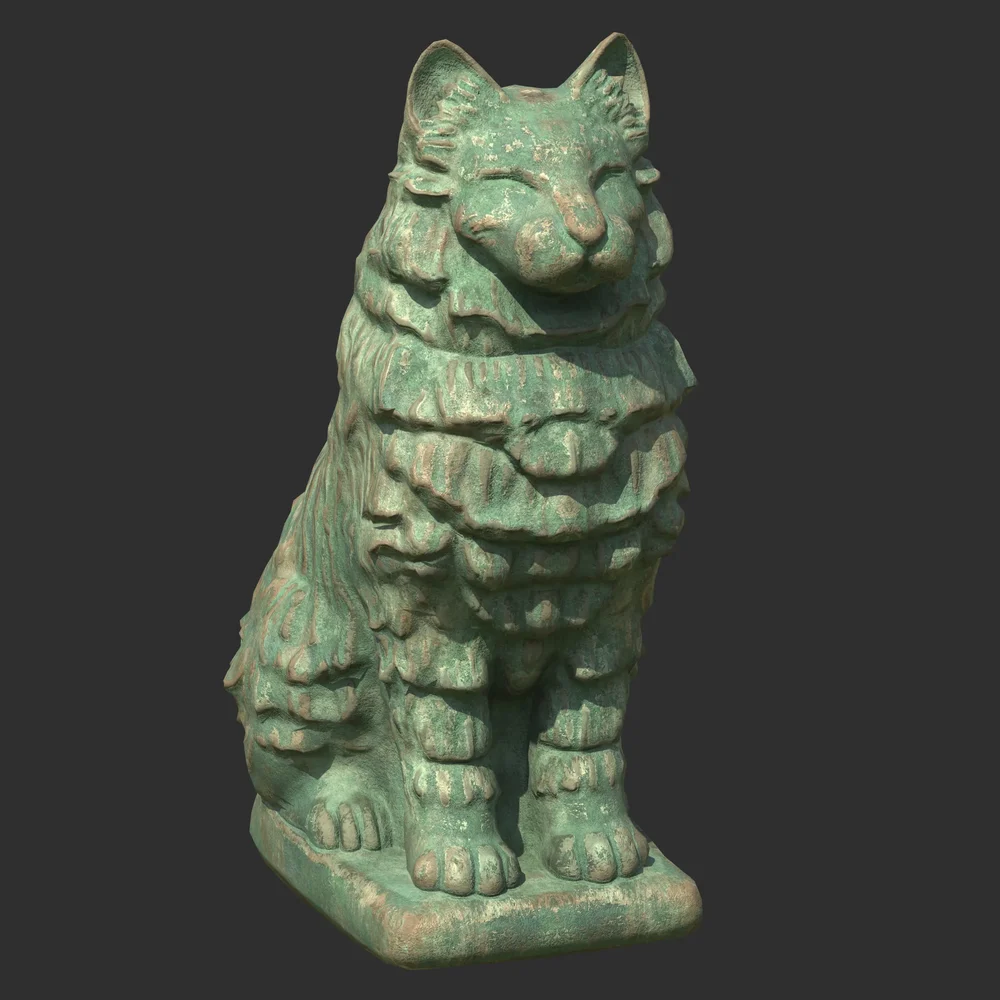 Furred Cat Oxydated Statue