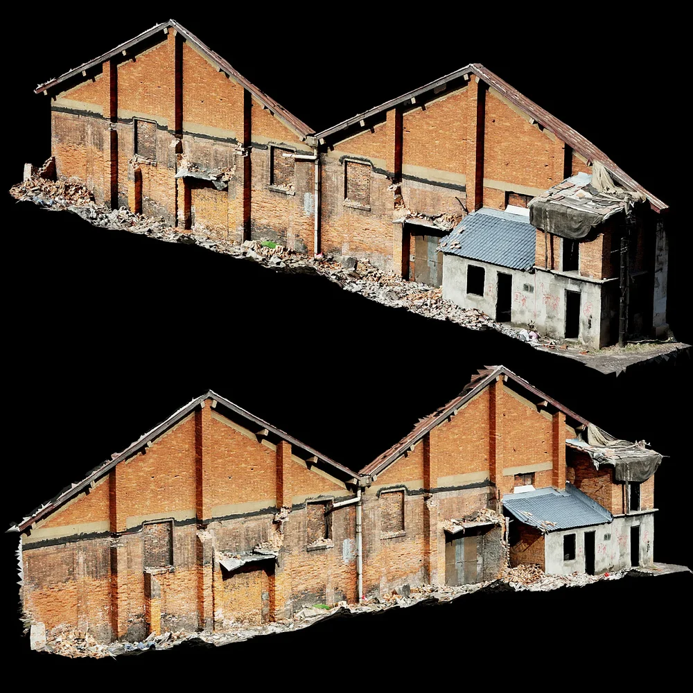 Scan Red Brick Broken Building