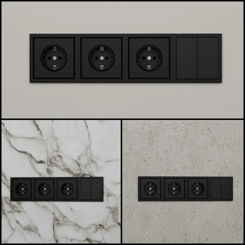 Black Wall Socket + Switch Hausmark Juna