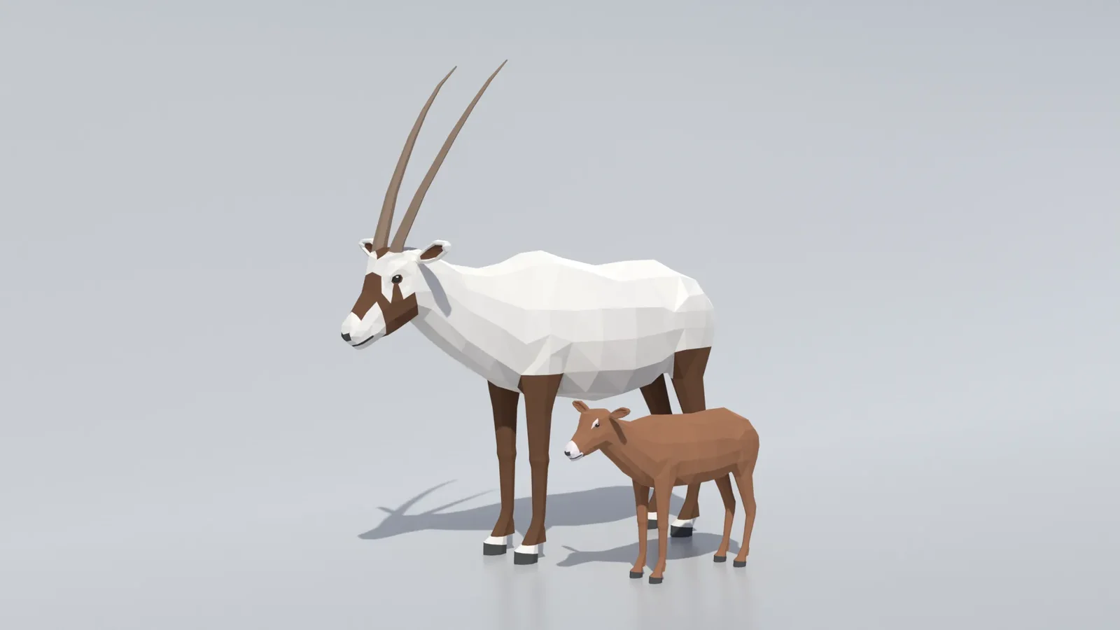 Low Poly Arabian Oryx And Calf