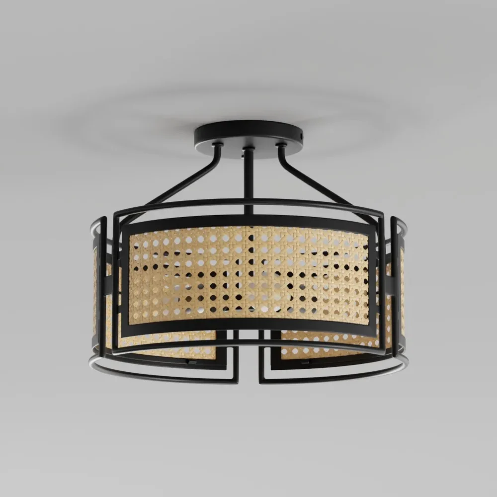 Rattan Semi-Flush Ceiling Light