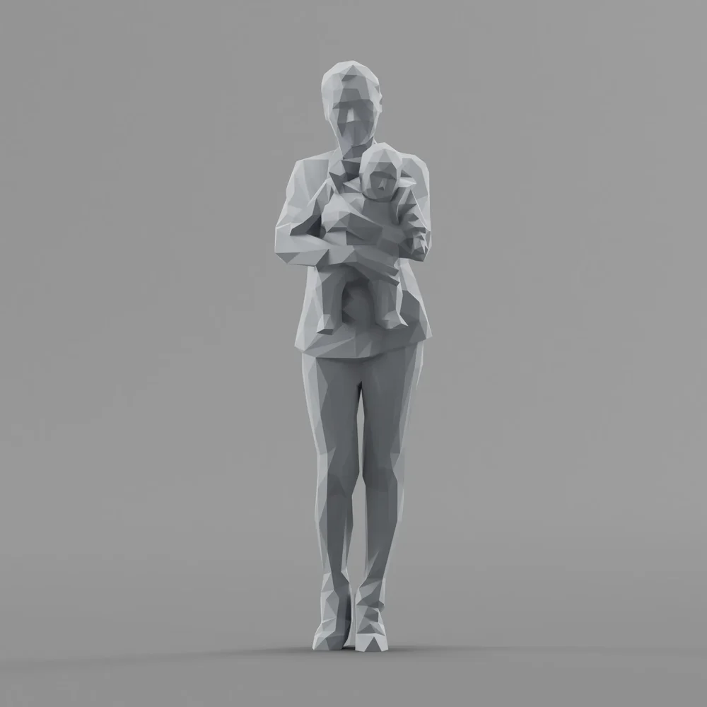 Lowpoly Woman Holding A Child