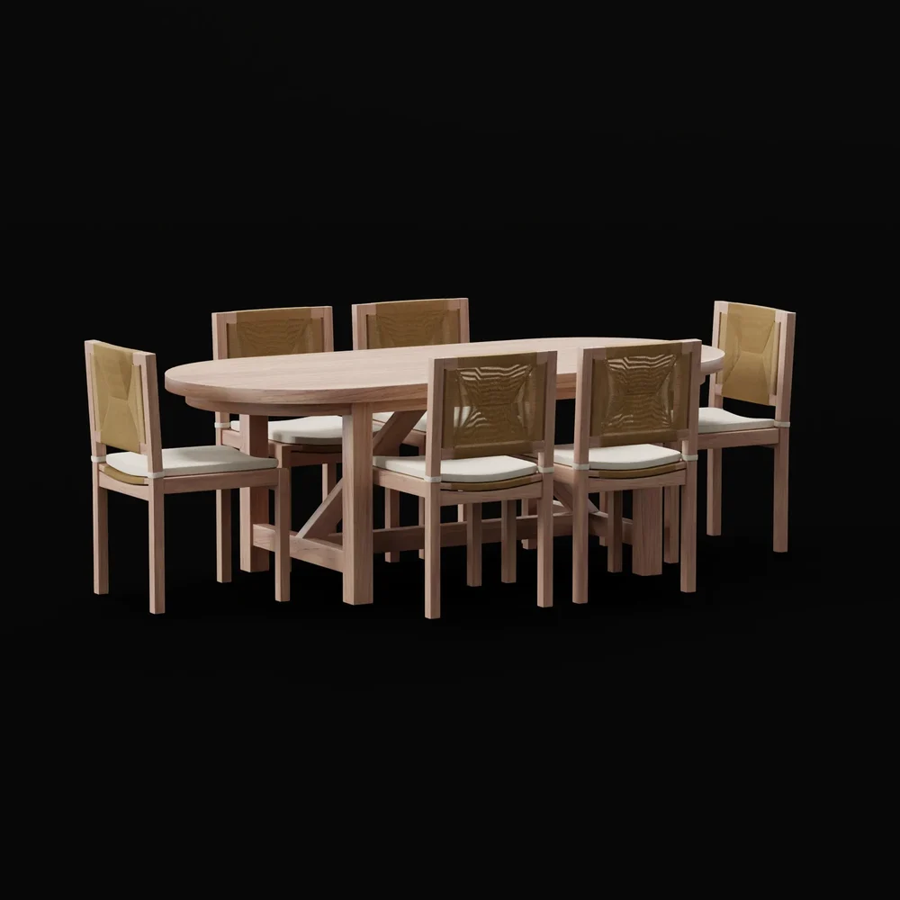 Padded Roped Wooden Dining Set