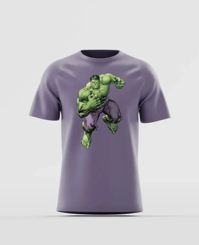 Hulk Graphic Print Purple Cotton T-Shirt
