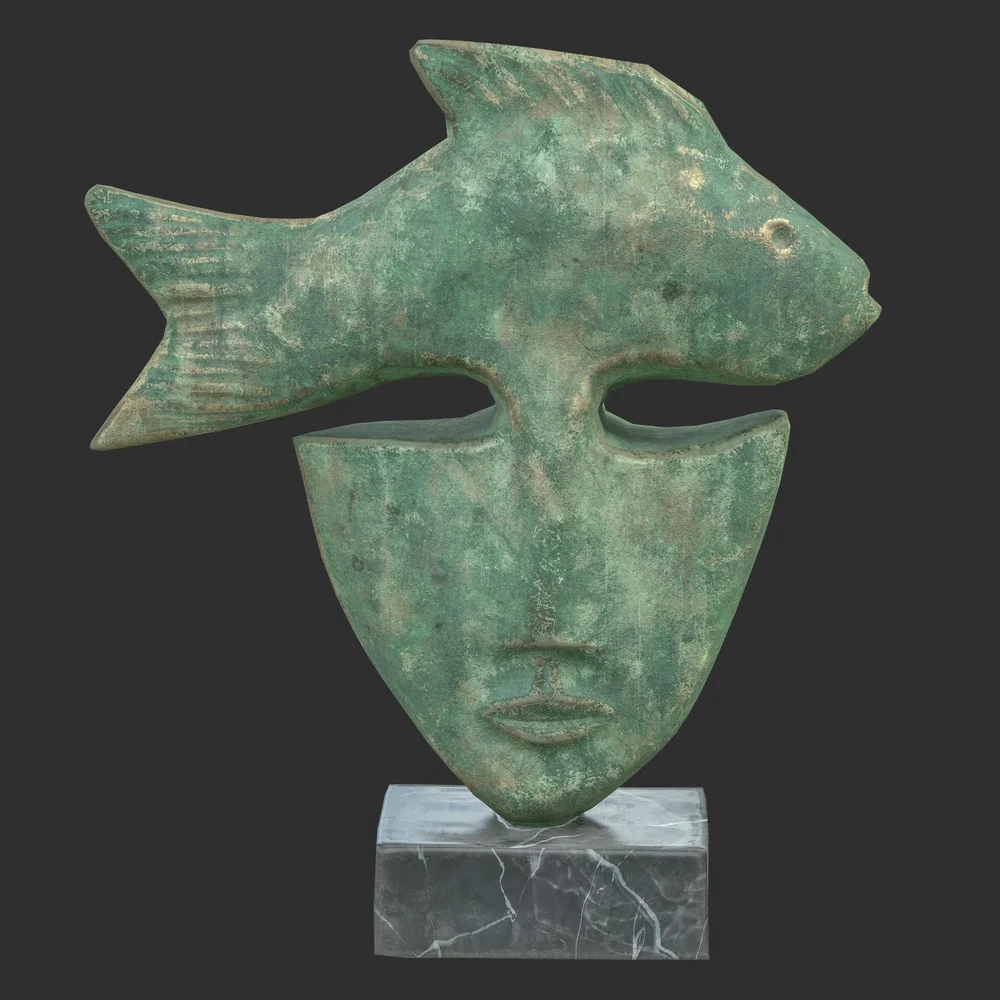 Fish Face Oxydated Statue