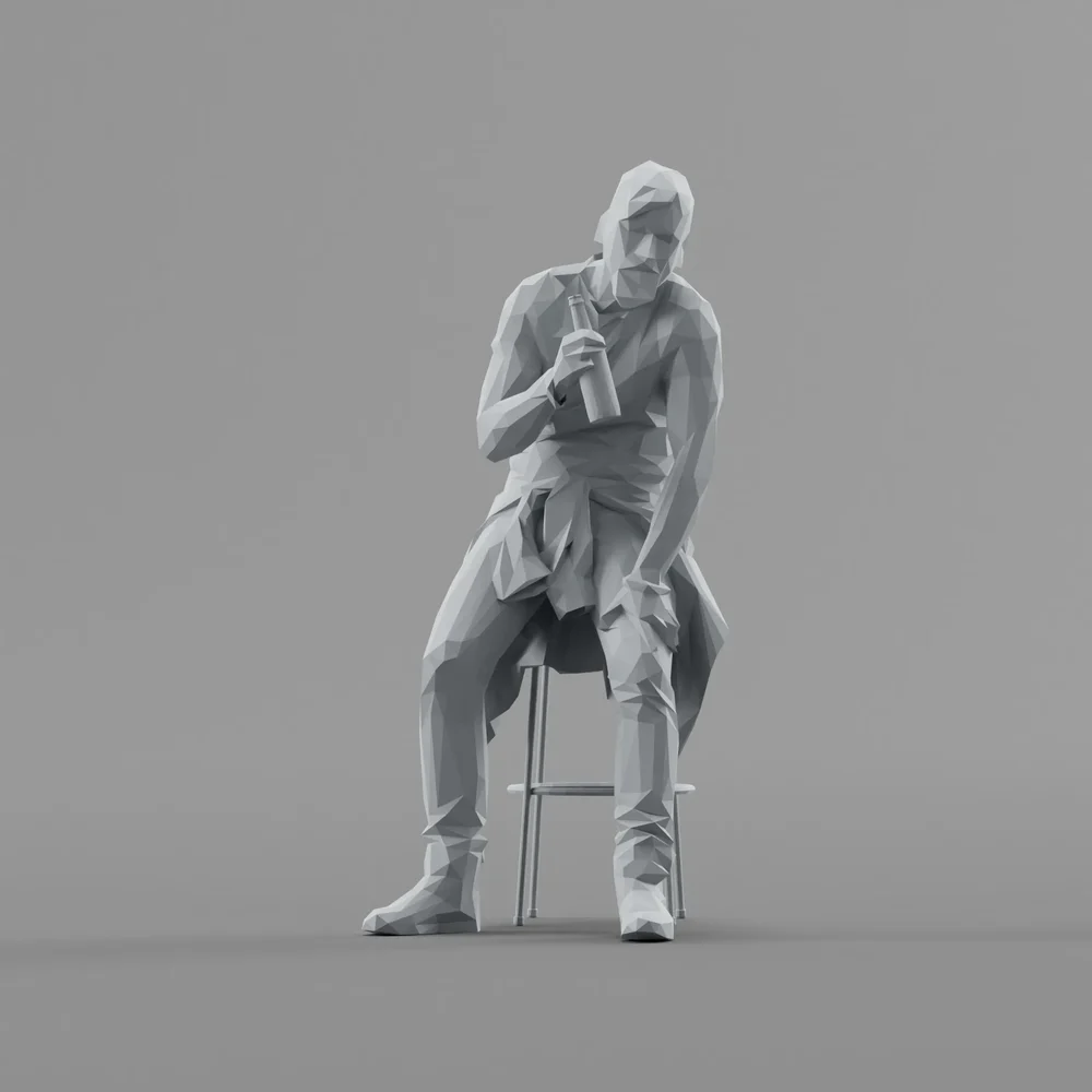 Lowpoly Male Sitting On A Bar Stool