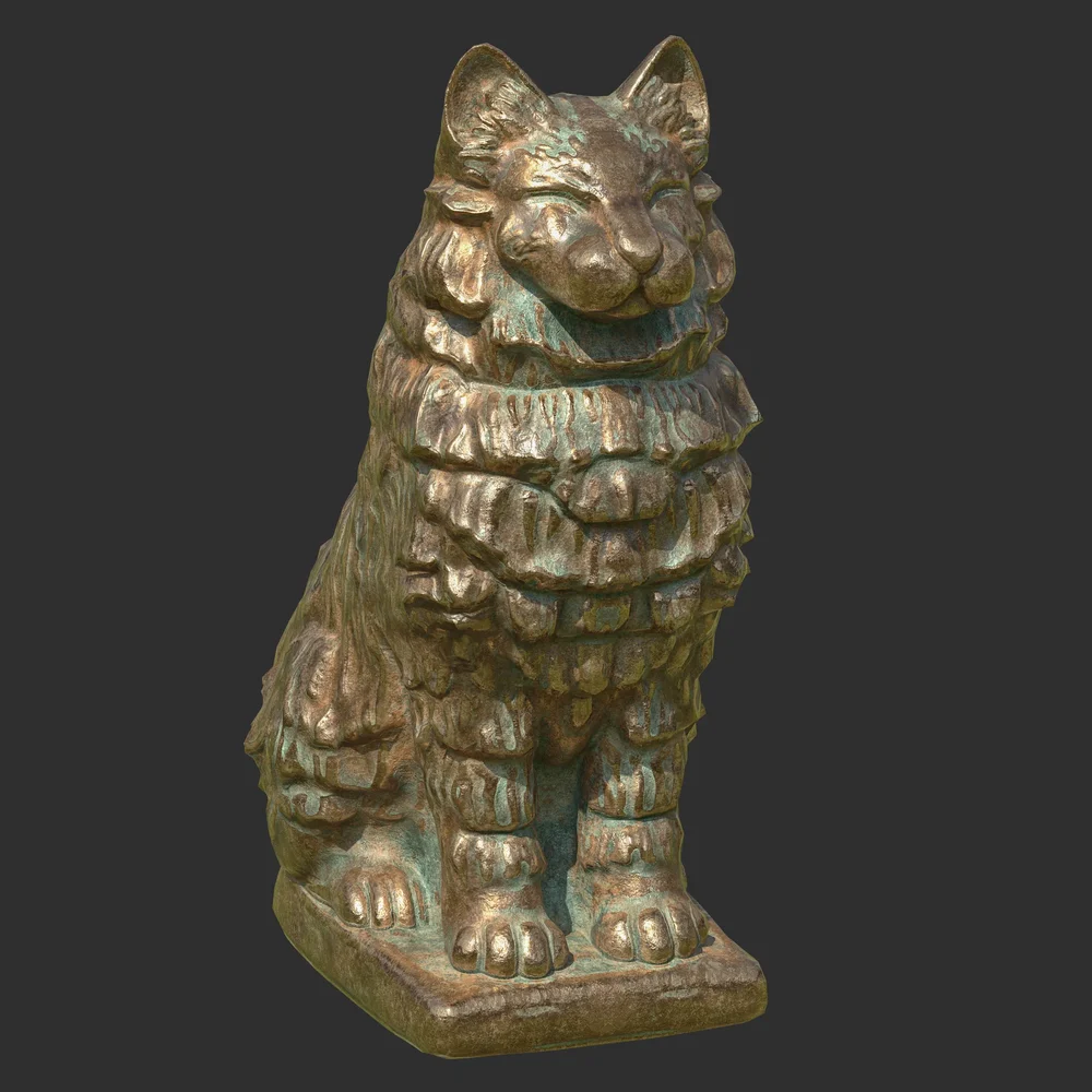 Furred Cat Bronze Statue