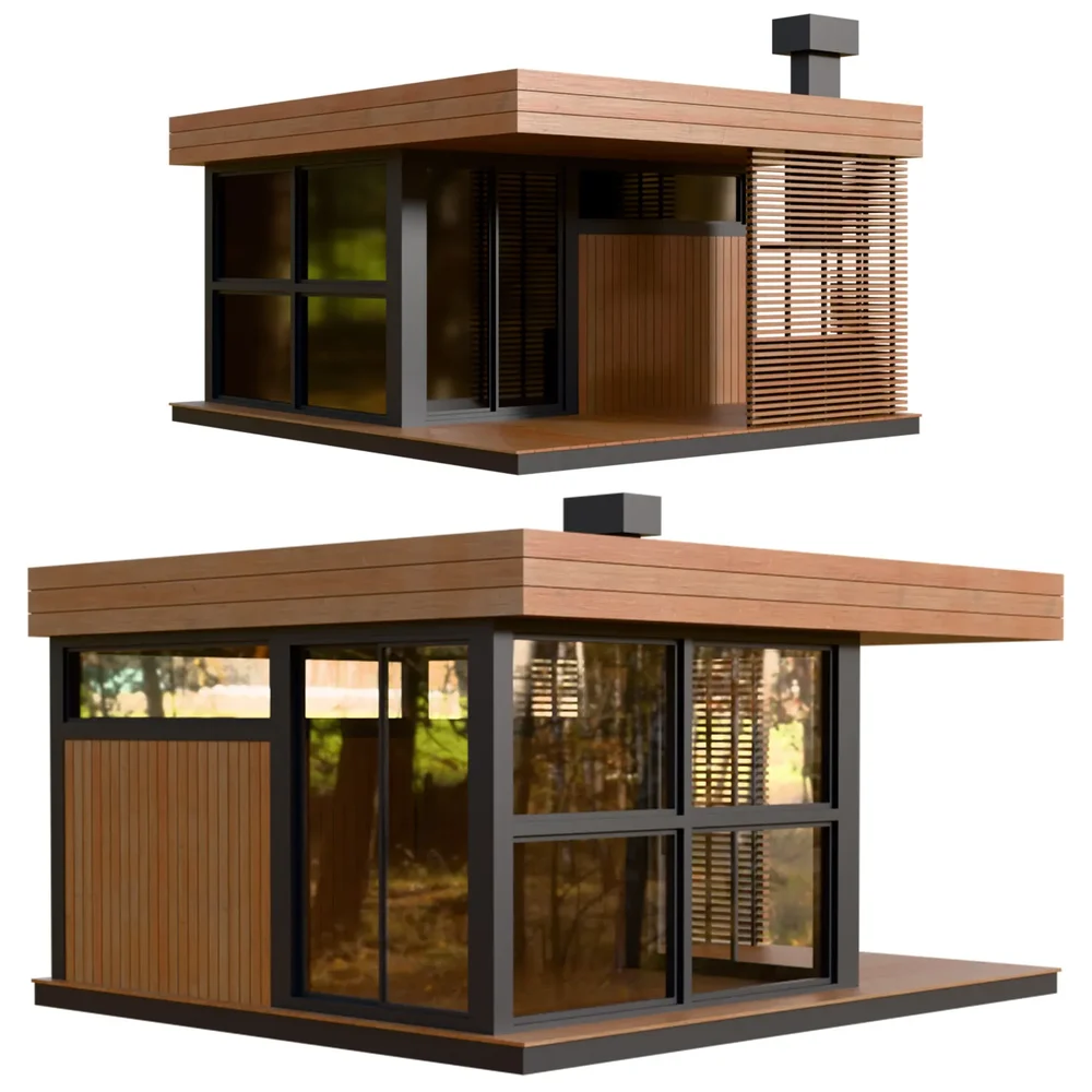 Modern Glass Wood Cabin Pavilion