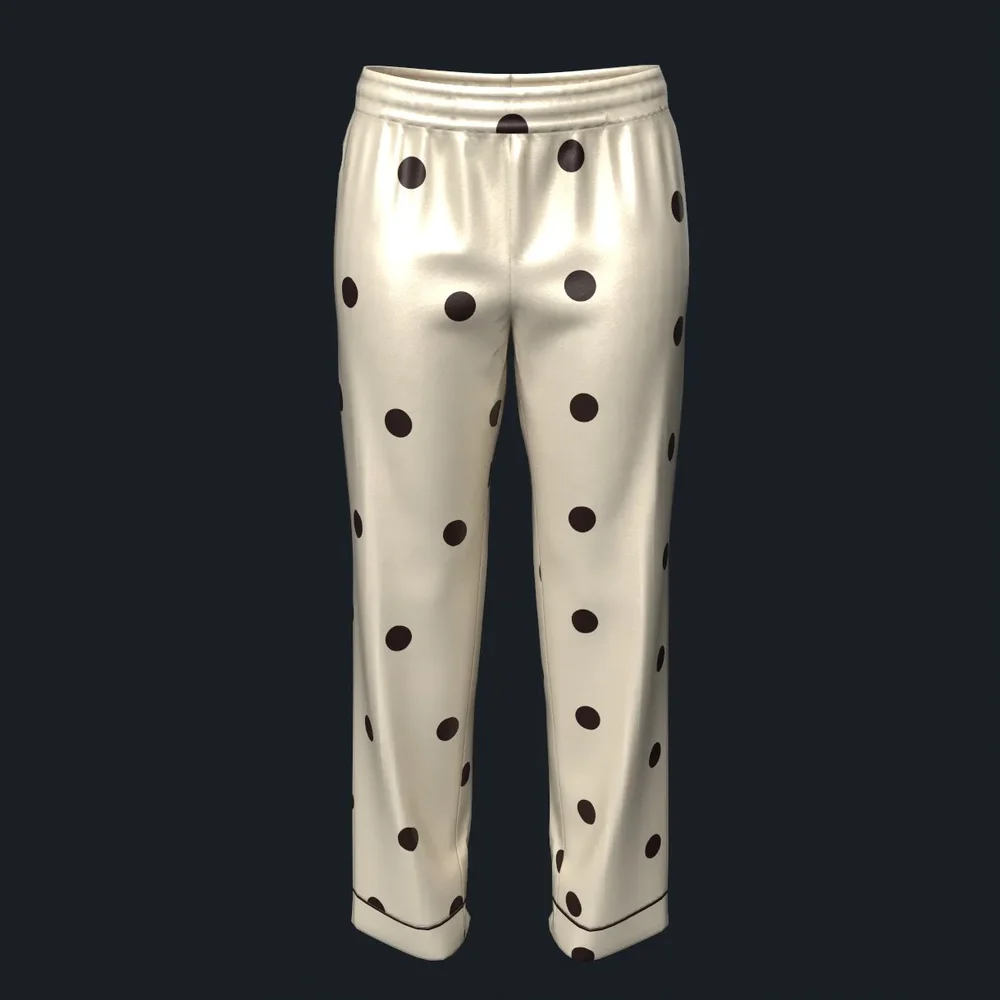Polka Dot-Patterned Silk Pajama Bottoms