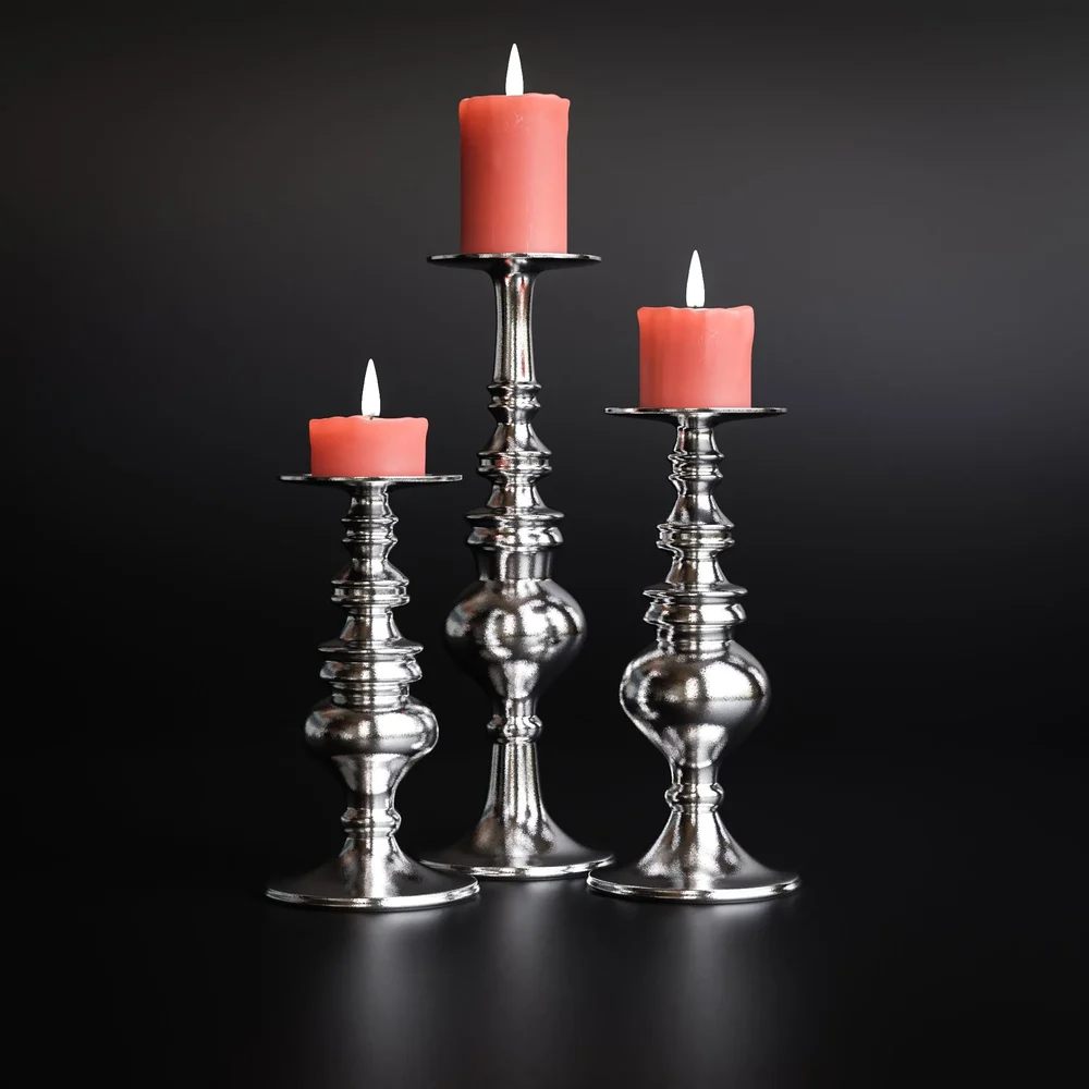 Chrome Candlesticks With Candles Decoration