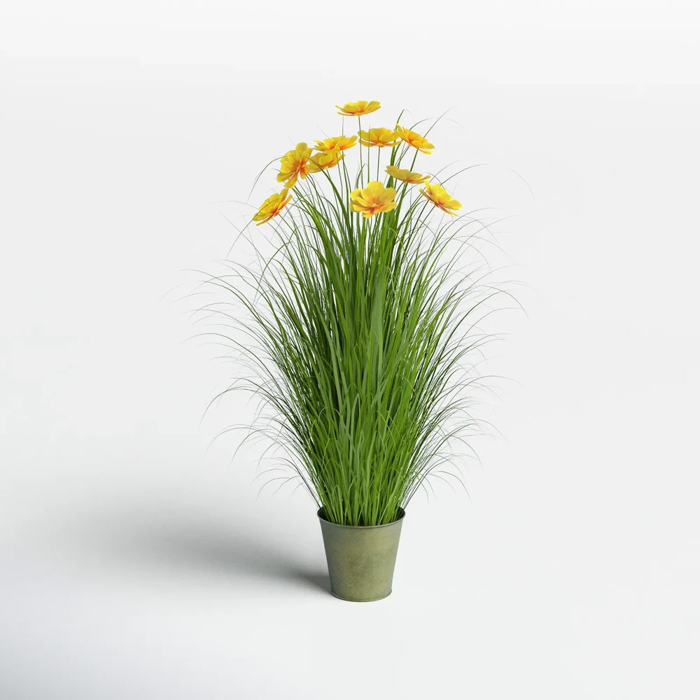 Yellow Wildflowers In Tall Grass Pot