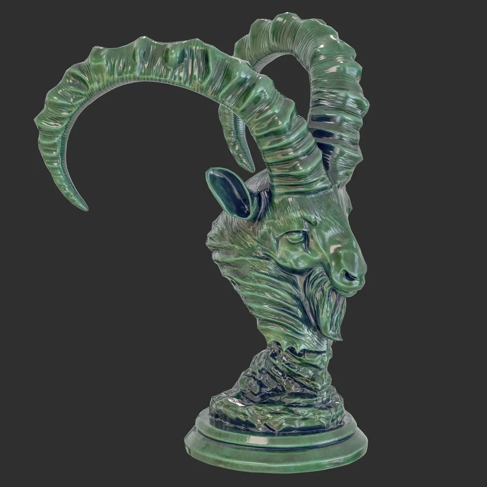 Goat Bust Porcelain Green Statue