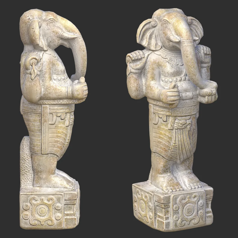 Standing Ganesha Statue Weathered Marble