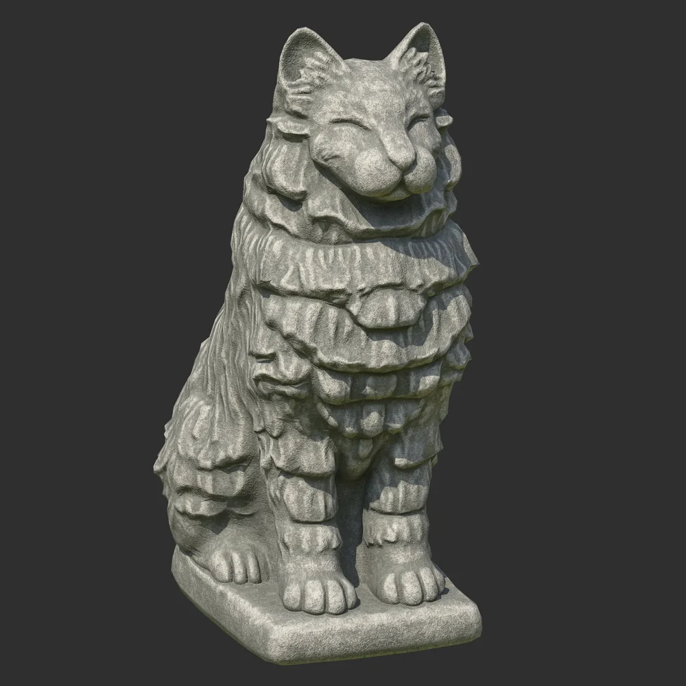 Furred Cat Stone Statue