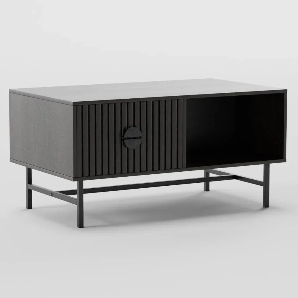 Grooved Wood And Steel Coffee Table