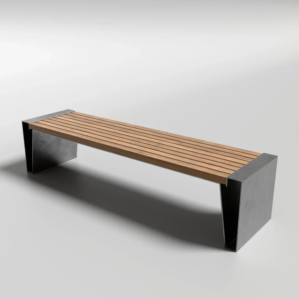 Metal And Wood Park Bench
