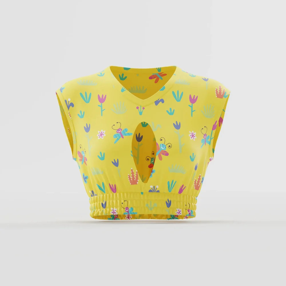 Yellow Keyhole Floral Print Crop Top