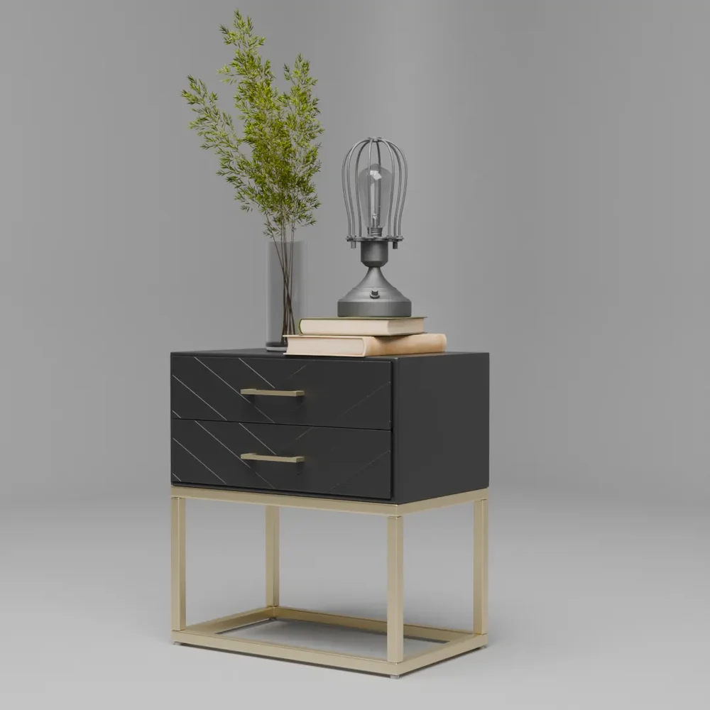 Modern Black Nightstand With Lamp
