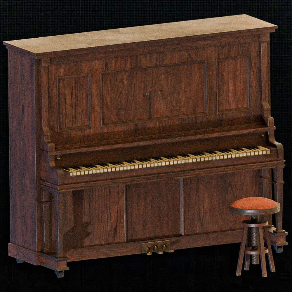 Vintage Upright Piano With Stool