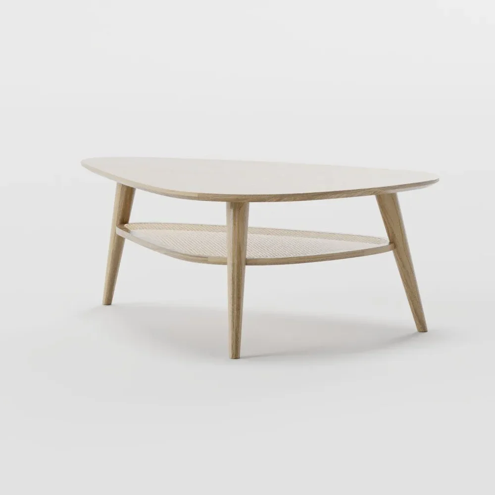 Oak And Rattan Coffee Table