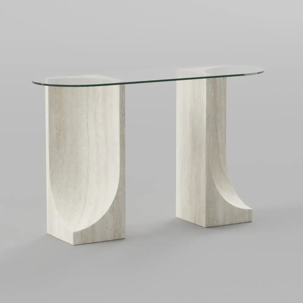 Glass And Travertine Console