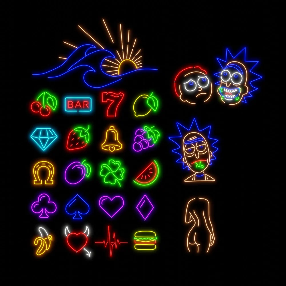Casino Style Neon Light Symbols