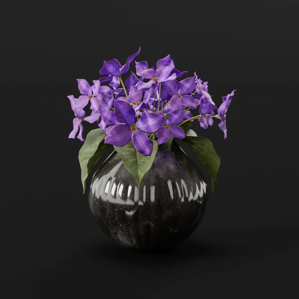 Purple Clematis Ceramic Vase