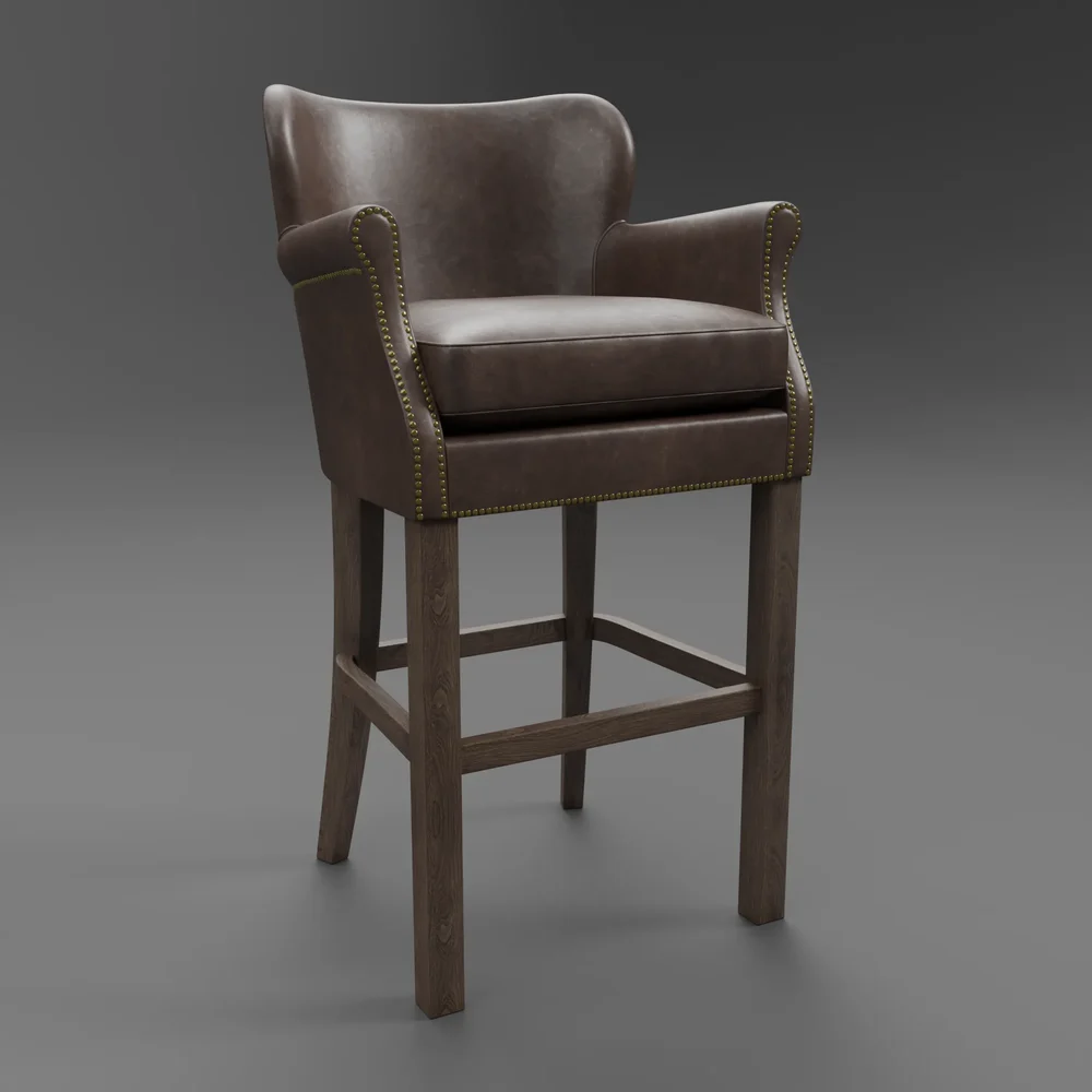 Leather Stool With Nailheads