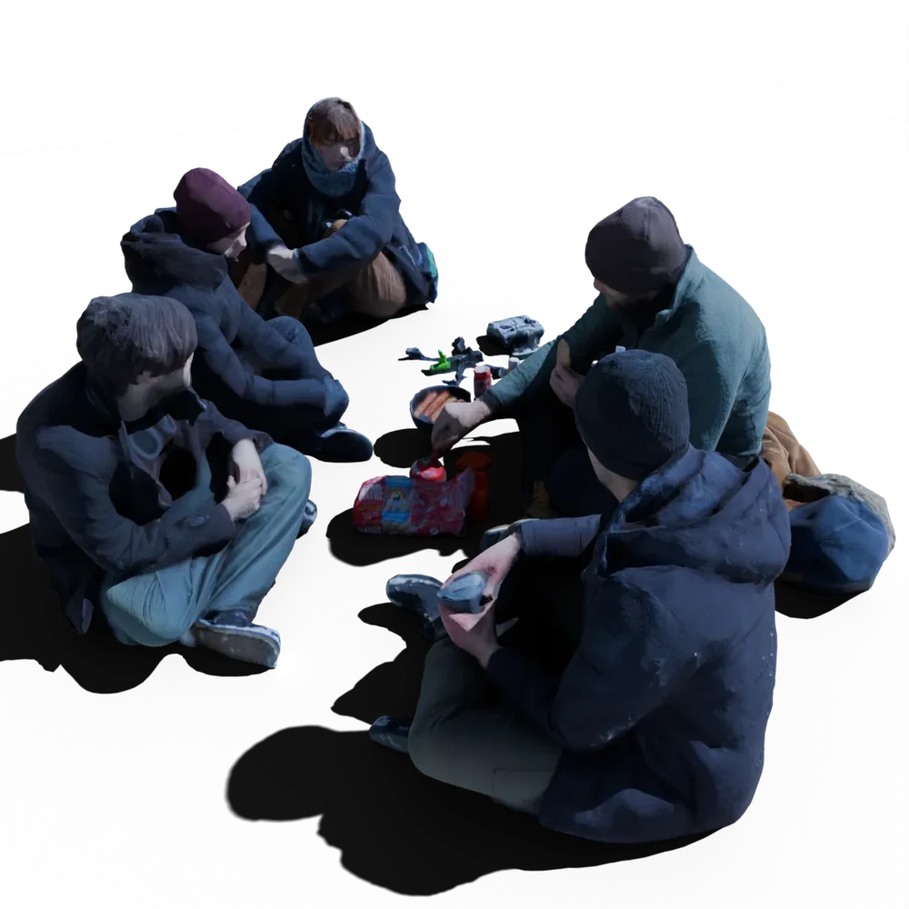 Hikers Sitting On A Rock Eating Sausage