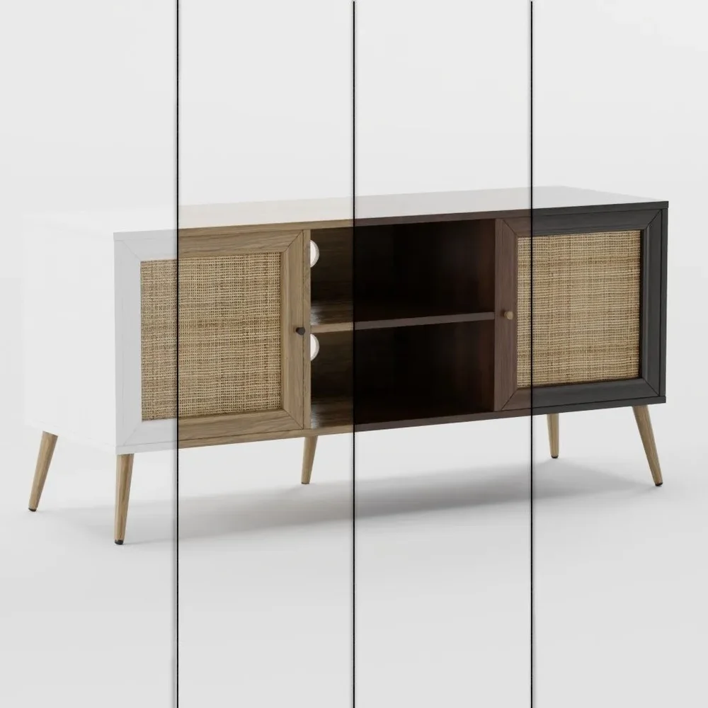 Wood And Rattan Tv Cabinet