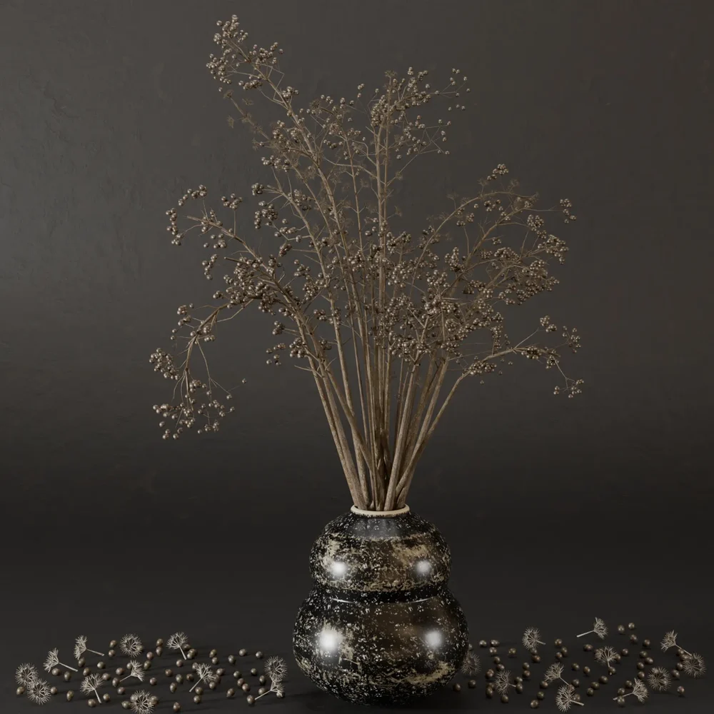 Sj-Dried Flower Black Pot