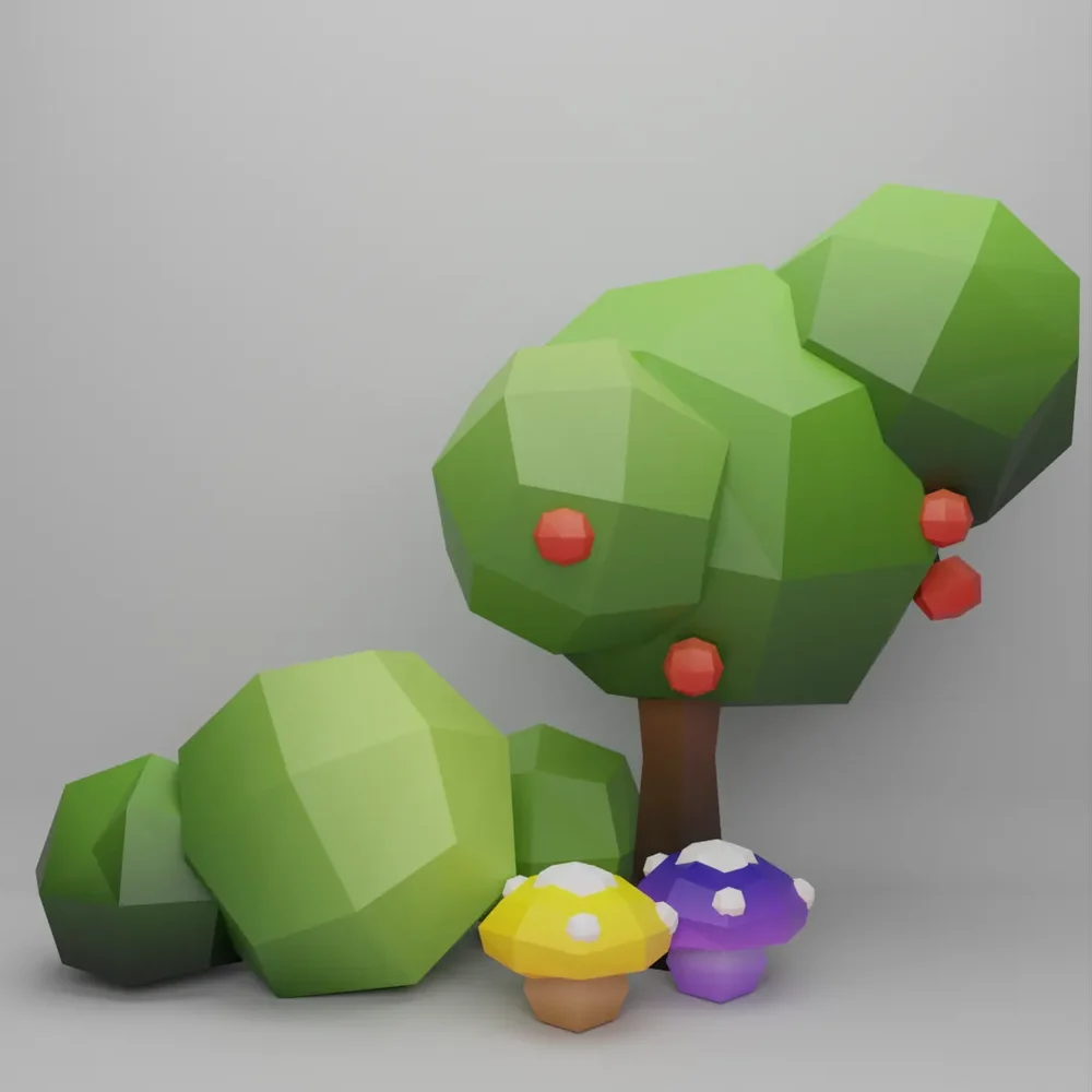Low Poly Nature Environment Tree Bush Mushroom 2