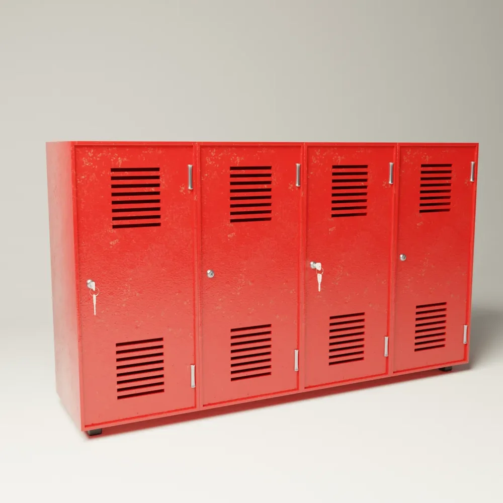 Four Basic Red Metal Lockers
