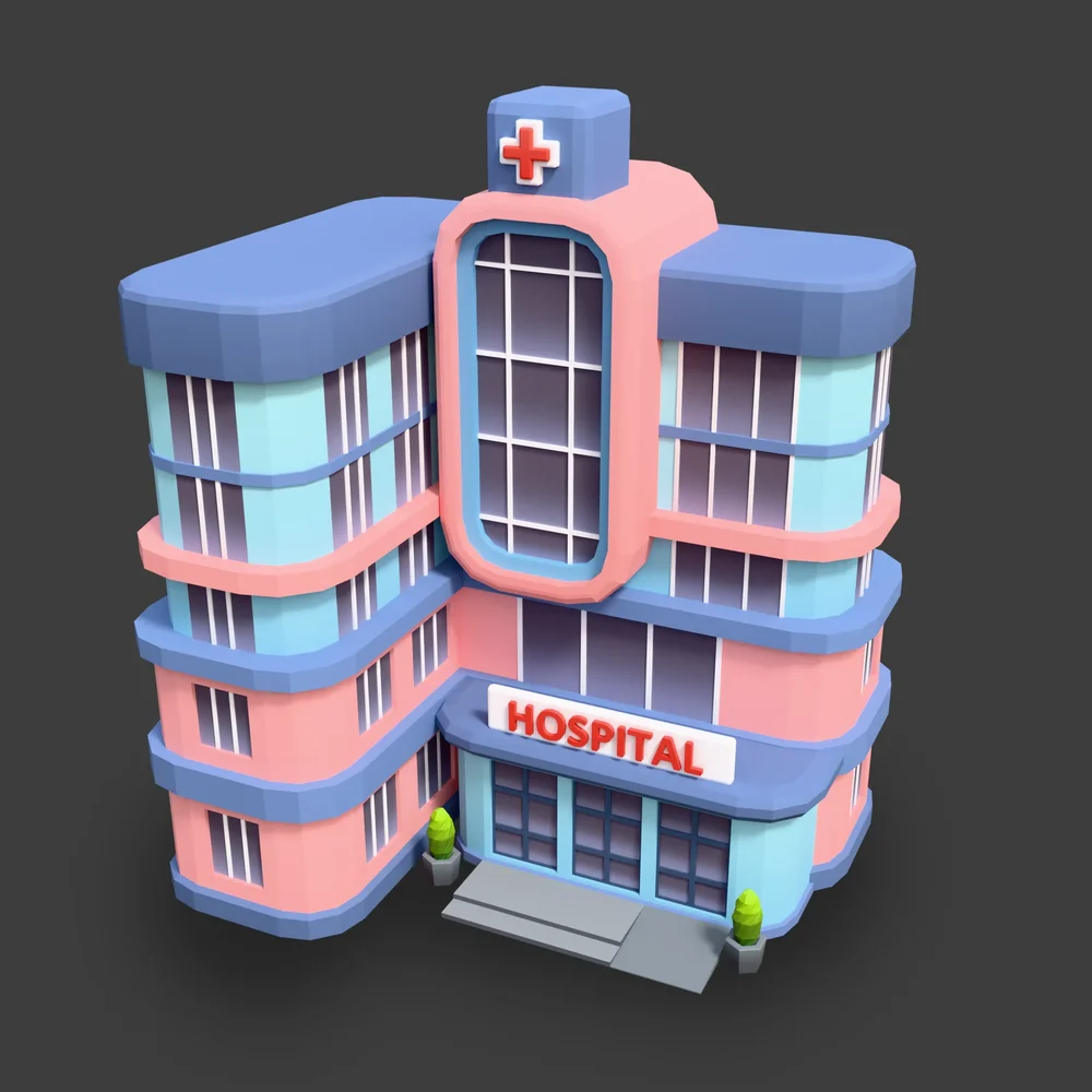 Stylized Low-Poly Hospital Building