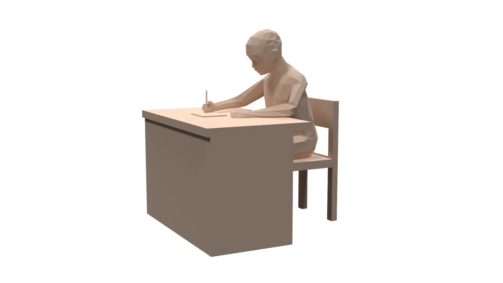 Low Poly Kid Sitting And Writing