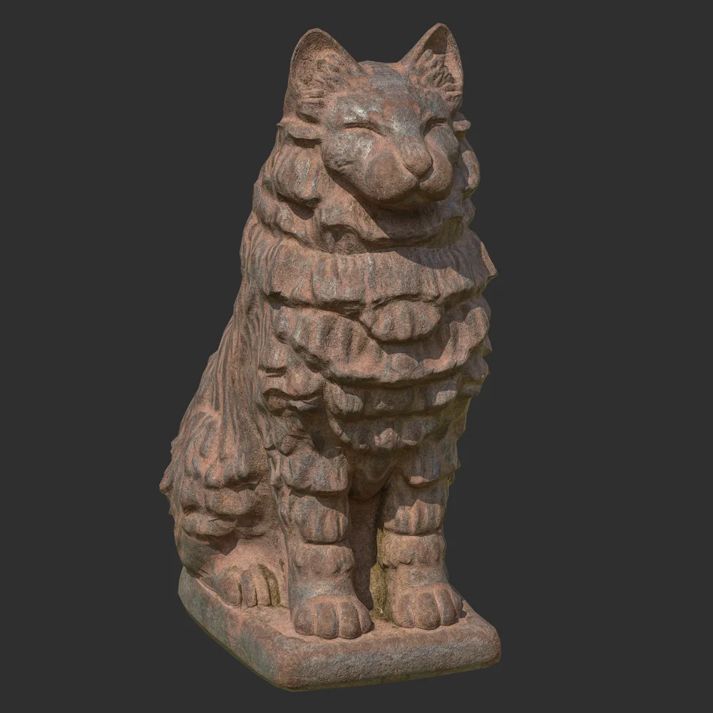 Furred Cat Rusted Statue