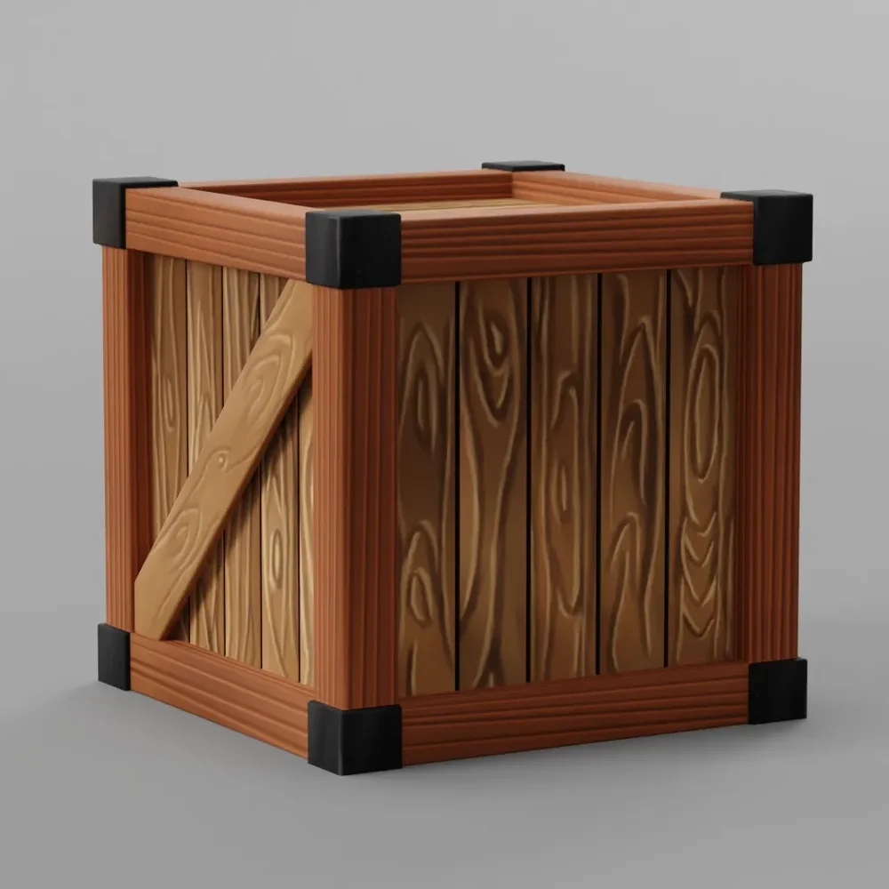Cartoon Low Poly Wooden Crate