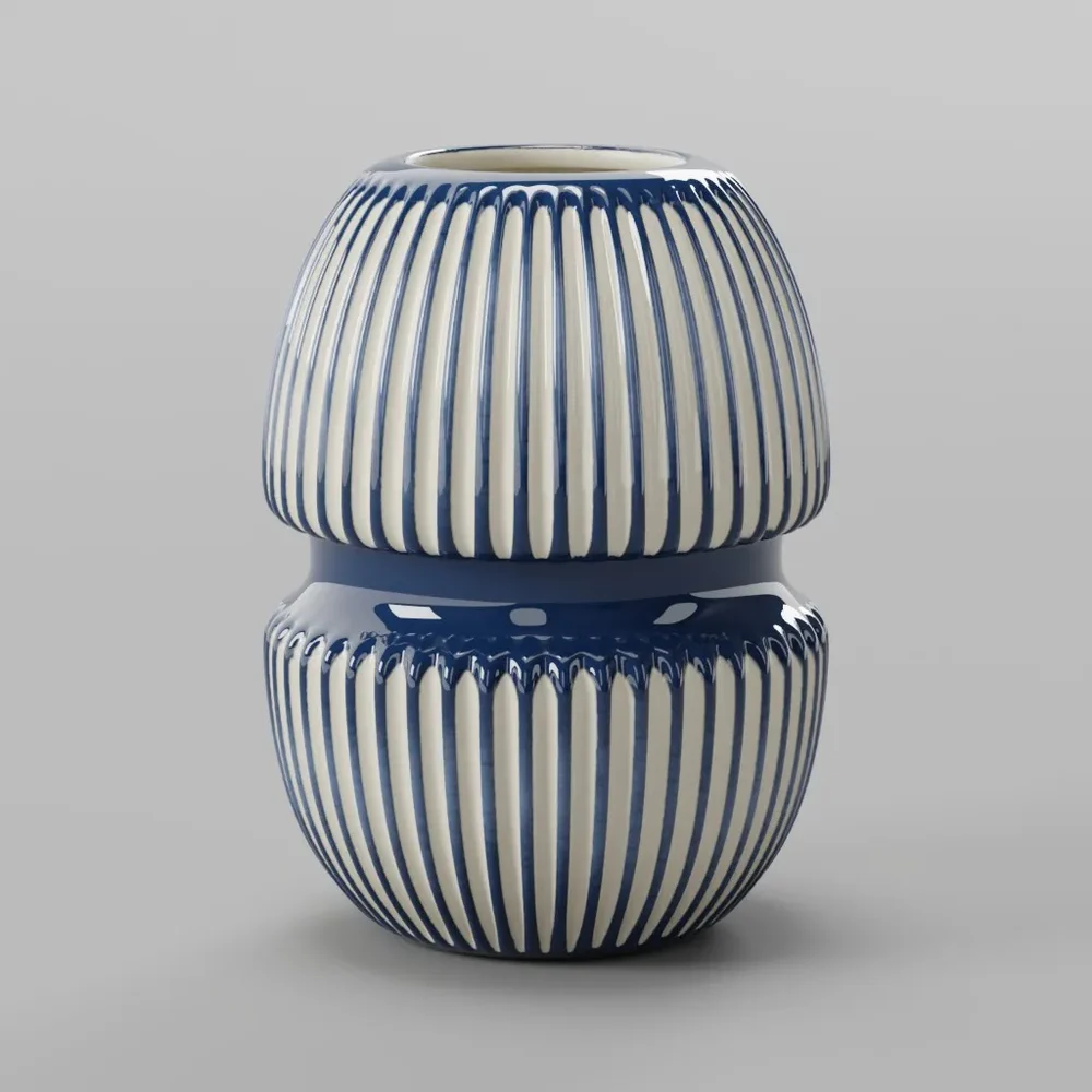 Navy & White Ribbed Ceramic Vase